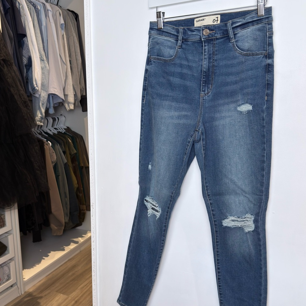 Garage High Waisted Women's Ripped Skinny Jeans in Blue